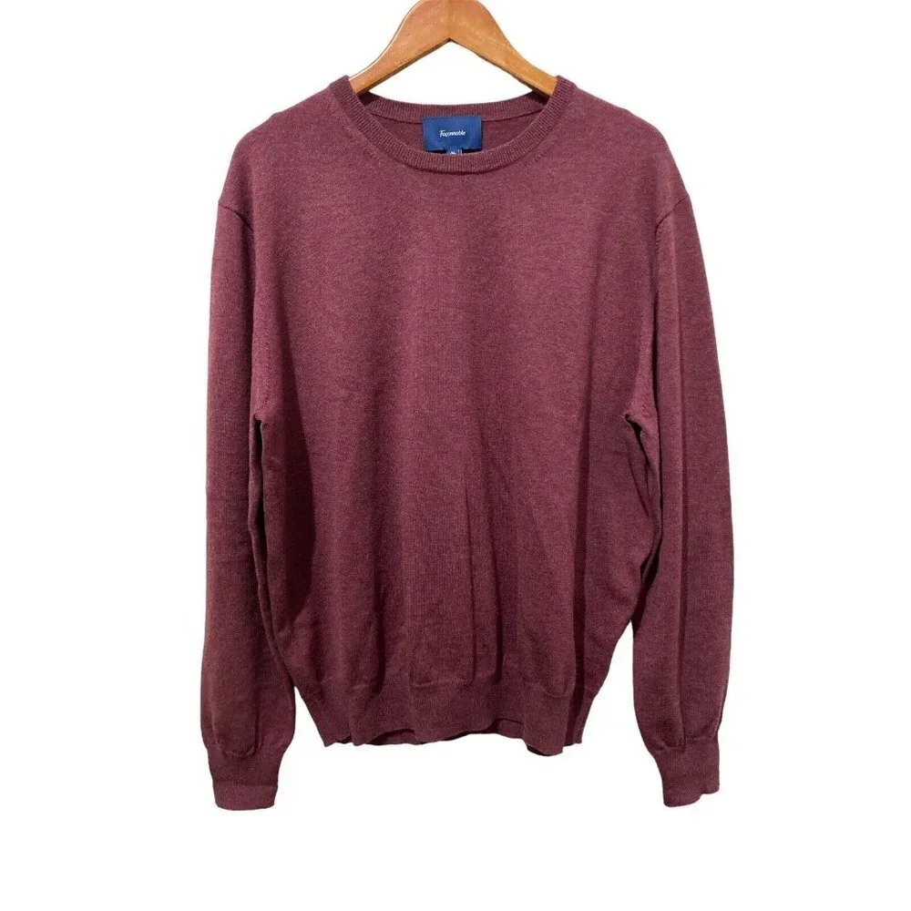 FACONNABLE 100% Wool Pullover Sweater Men's XL Maroon Long Sleeve Crew